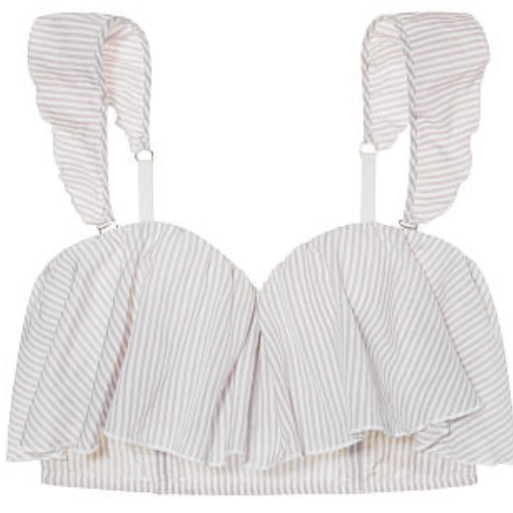Victoria's Secret Ruffle Light Grey and White Striped Bra | 32DD |